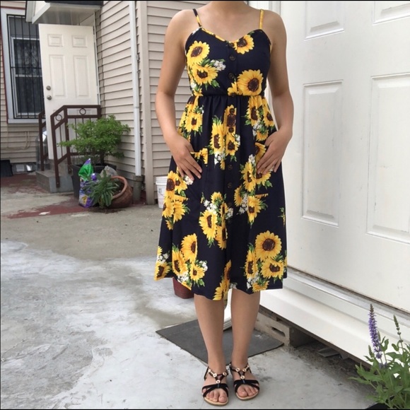 NEW Navy/Yellow Sunflower Print Sundress - Picture 7 of 10